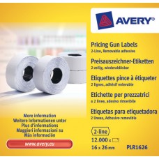 Avery PLR1626 vit Prisetikett 2 linjer, avtagbara, 1200 26x16mm 10st