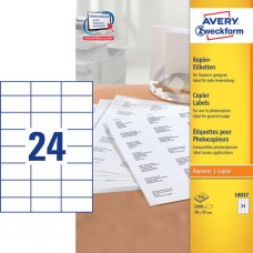Avery 18037 Etiketter till kopiatorer, vita, 37x70mm, 24 st x 100ark 