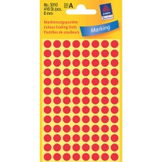 Avery 3010 Labels/Etiketter, röda runda Ø8mm 416st